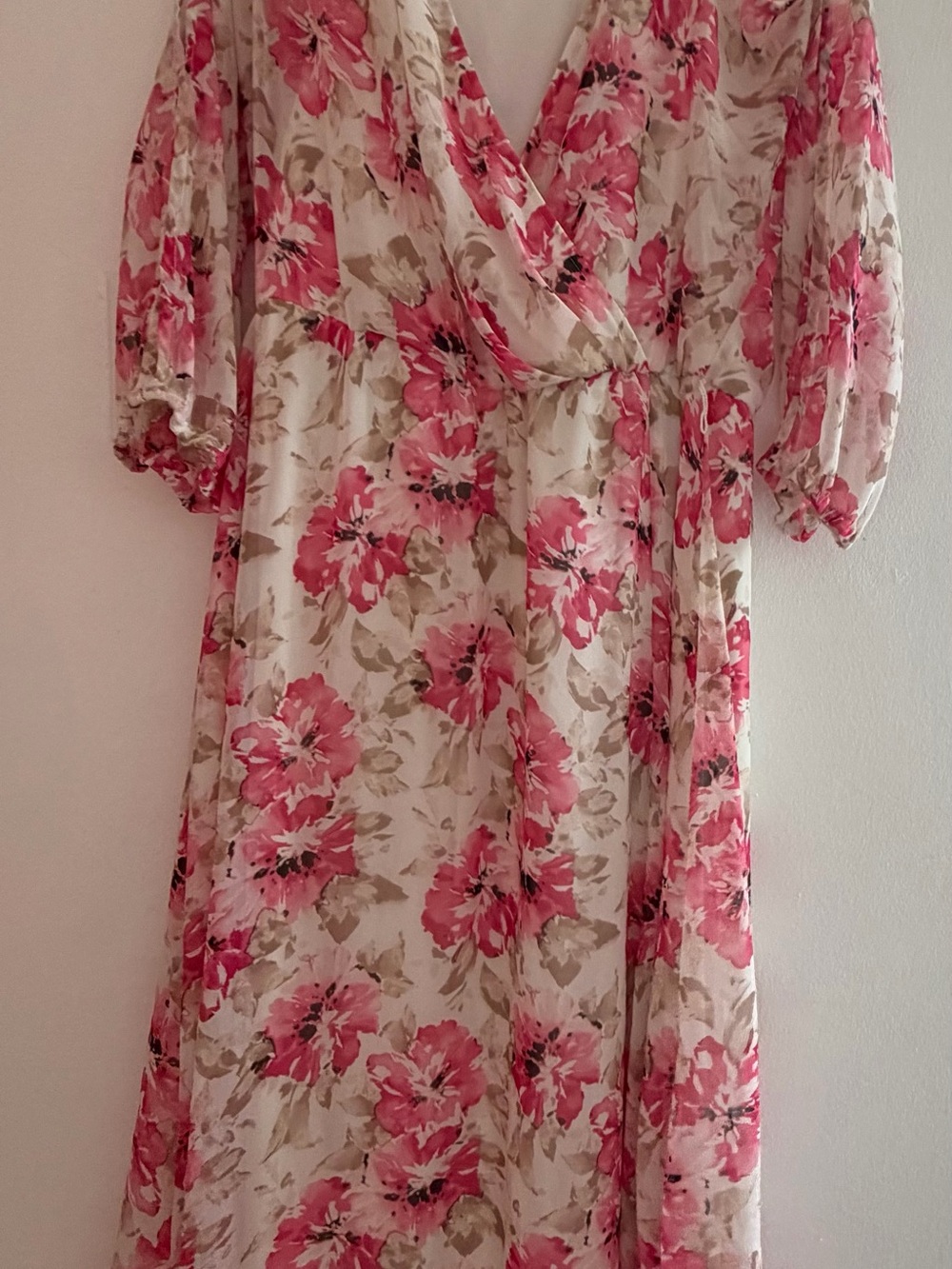 Anne Klein Cream Midi Dress with Pink Floral Pattern